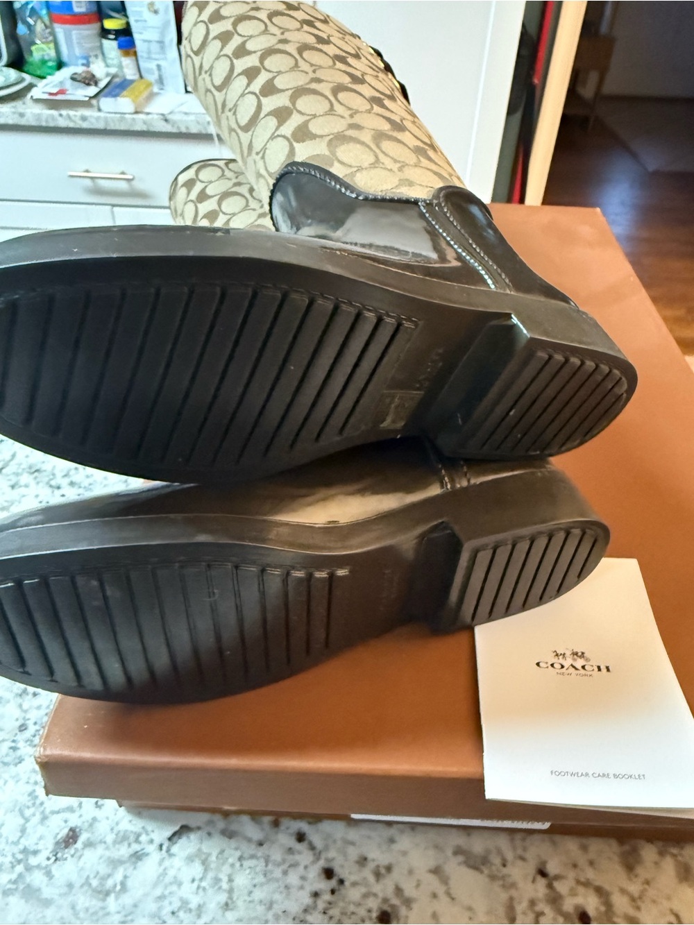 Coach Brown Khaki Signature Pattern Rain Boots - Picture 2 of 6